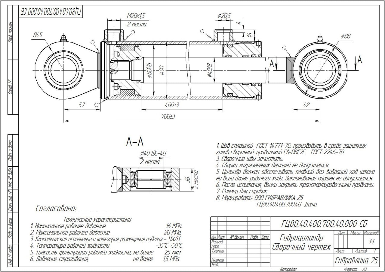 Гидроцилиндр Гц 80.40.400.700.40